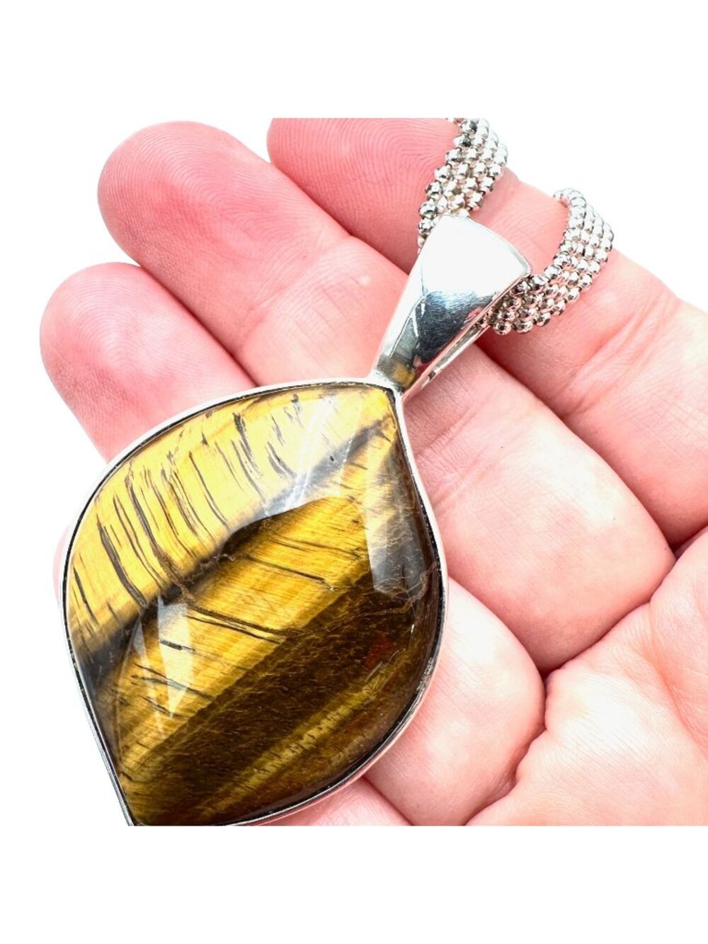 Whitney Kelly Necklace Sterling Silver Carved Tiger Eye Flower Pendant